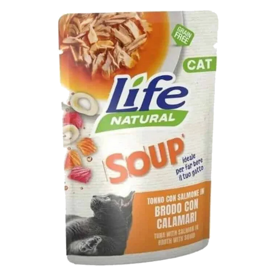 Life Cat tuna with salmon and squid soup for cats, 60 g
