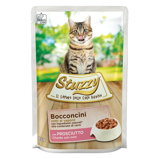 Stuzzy Cat ham wet cat food, 85 g pouch