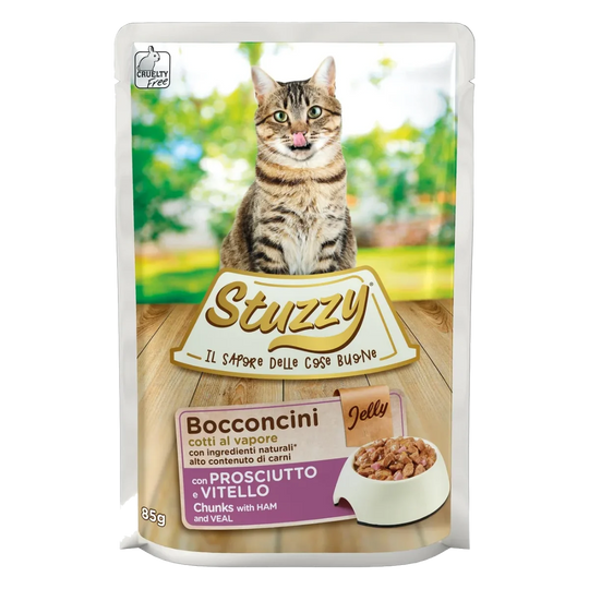 Stuzzy Cat ham and veal wet cat food, 85 g pouch