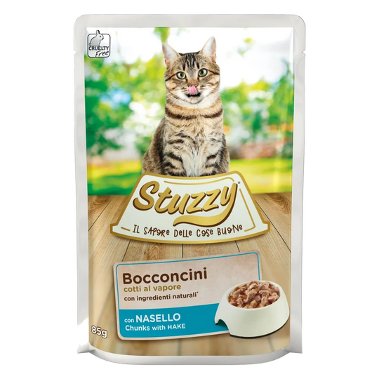 Stuzzy Cat hake wet cat food, 85 g pouch