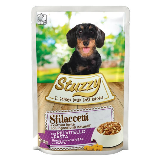 Stuzzy Speciality veal and pasta wet adult dog food, 100 g pouch