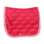 Side view of the red jumping saddle pad with hexagonal quilting
