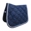 Navy jumping saddle pad for horses with diamond quilting and double white cord piping
