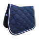Navy jumping saddle pad for horses with diamond quilting and double white cord piping