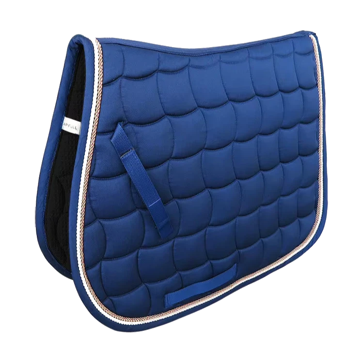 Blue jumping saddle pad for horses with wave quilting