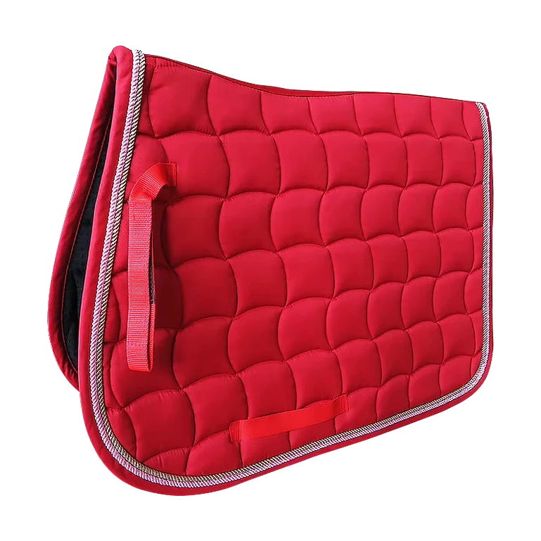 Red jumping saddle pad for horses with wave quilting