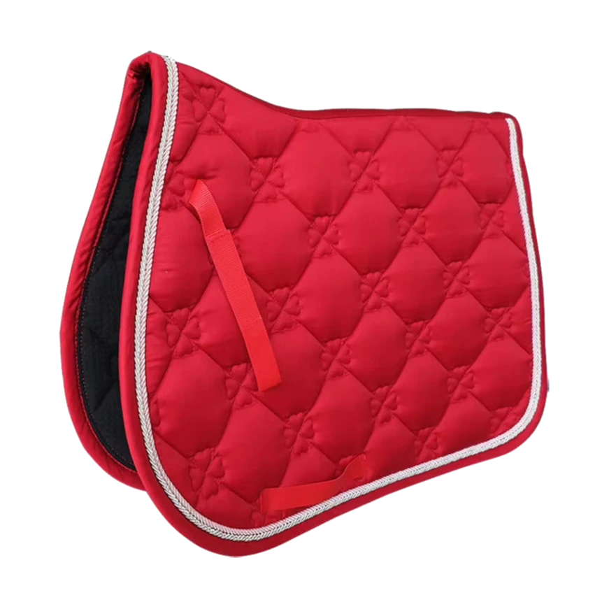 Red jumping saddle pad for horses with diamond quilting
