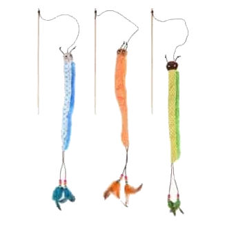 Assorted fishing rod cat toys with caterpillar
