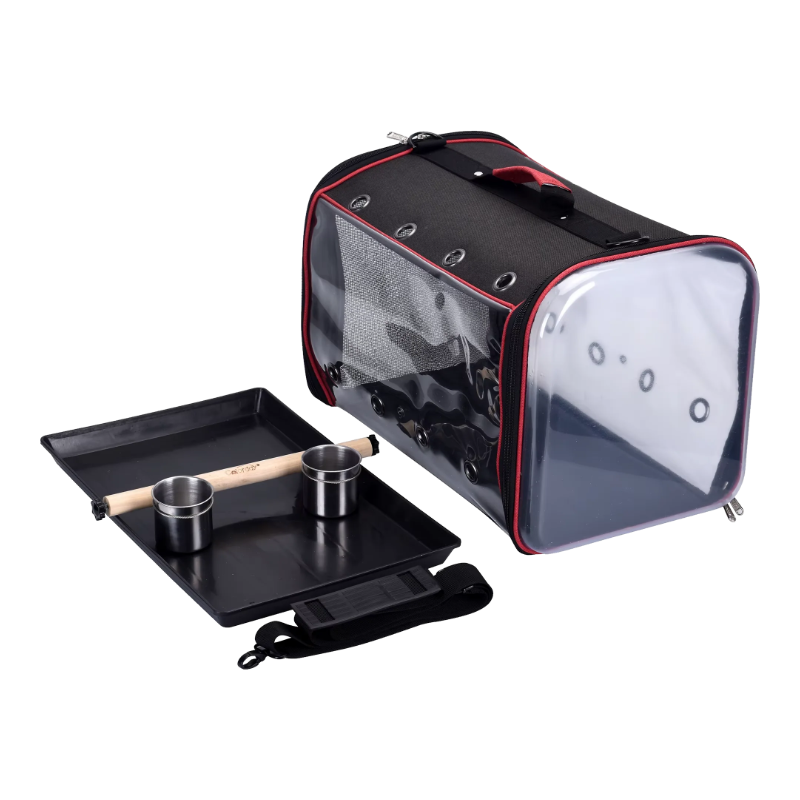 Foldable bird carrier with removable tray and shoulder strap