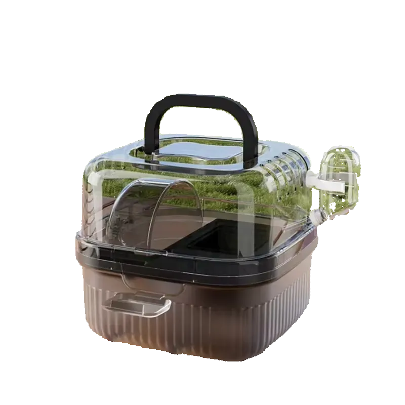 Transportín cuadrado ventilado con bebedero para hámster y roedores, negro